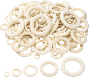 100 PCS 5 Size Natural Wood Craft Ring, Small Wooden Rings Circle, Unfinished Solid Wood Pendant Connectors for DIY Craft, Macrame, Ring Pendant and Jewelry Making