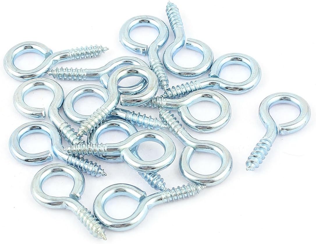 0.16"x1.2" Screw Eye Hooks Self Tapping Screws Screw-in Hanger Eye-Shape Ring Hooks Light Blue 16pcs for Tie-Downs, Lifting and Securing Cables Wires