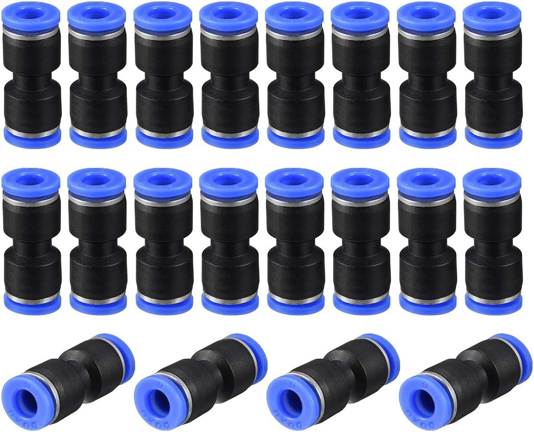Plastic Straight Union Push to Connect Tube Fitting 6mm OD Push Fit Lock Blue 20pcs