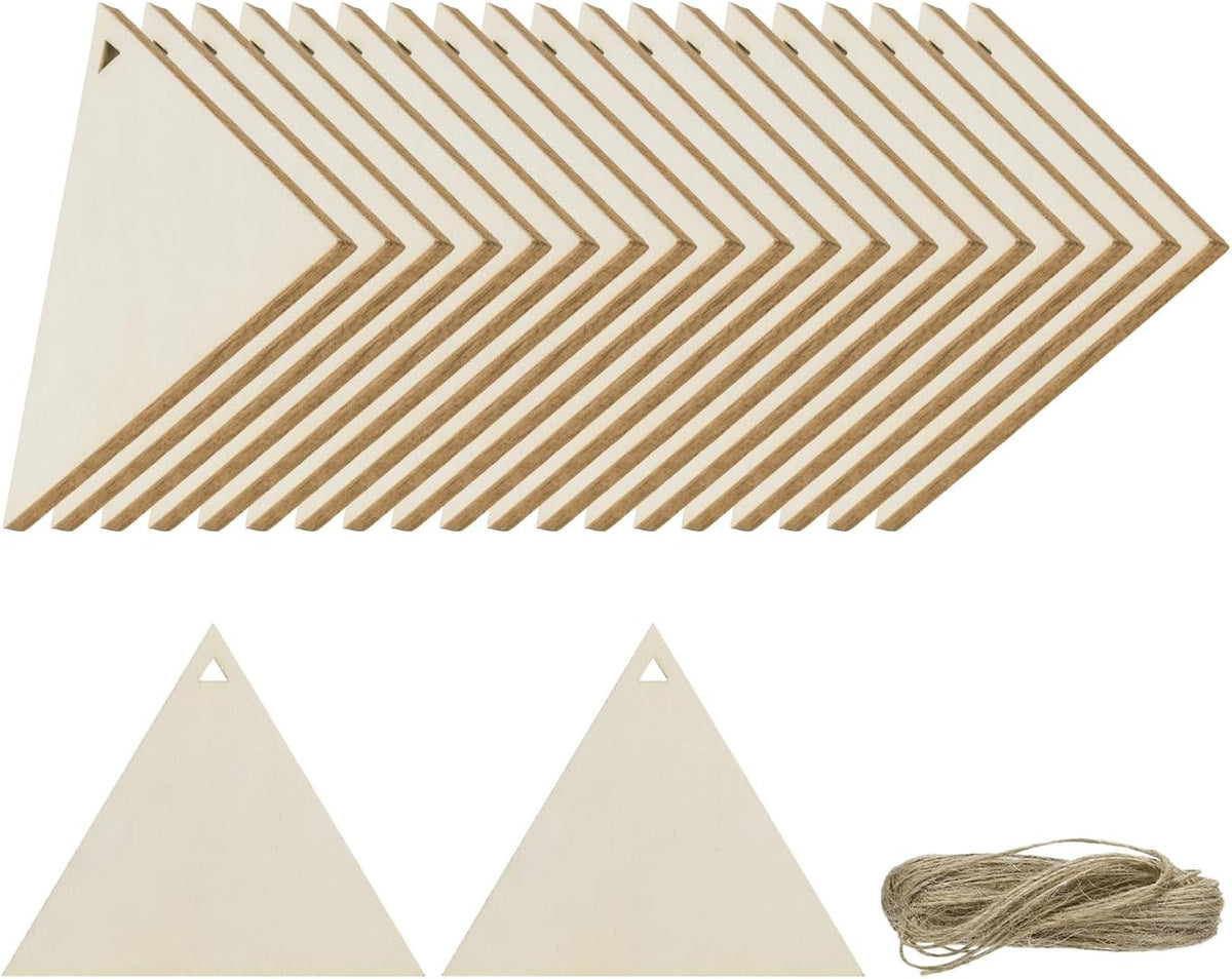 36pcs Triangle Blank Wood Tags with Hole 2 x 2.4 Inch Unfinished Wood Pieces Wooden Gift Tags with 32.8 Ft Rope for Craft Projects, Hanging Decorations, Gift Making
