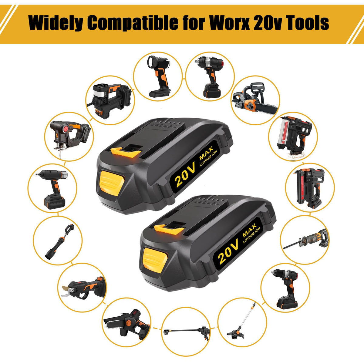 LinkMejor 2 Packs Batterier Kompatibel til Worx Batteri 20V PowerShare Batteri