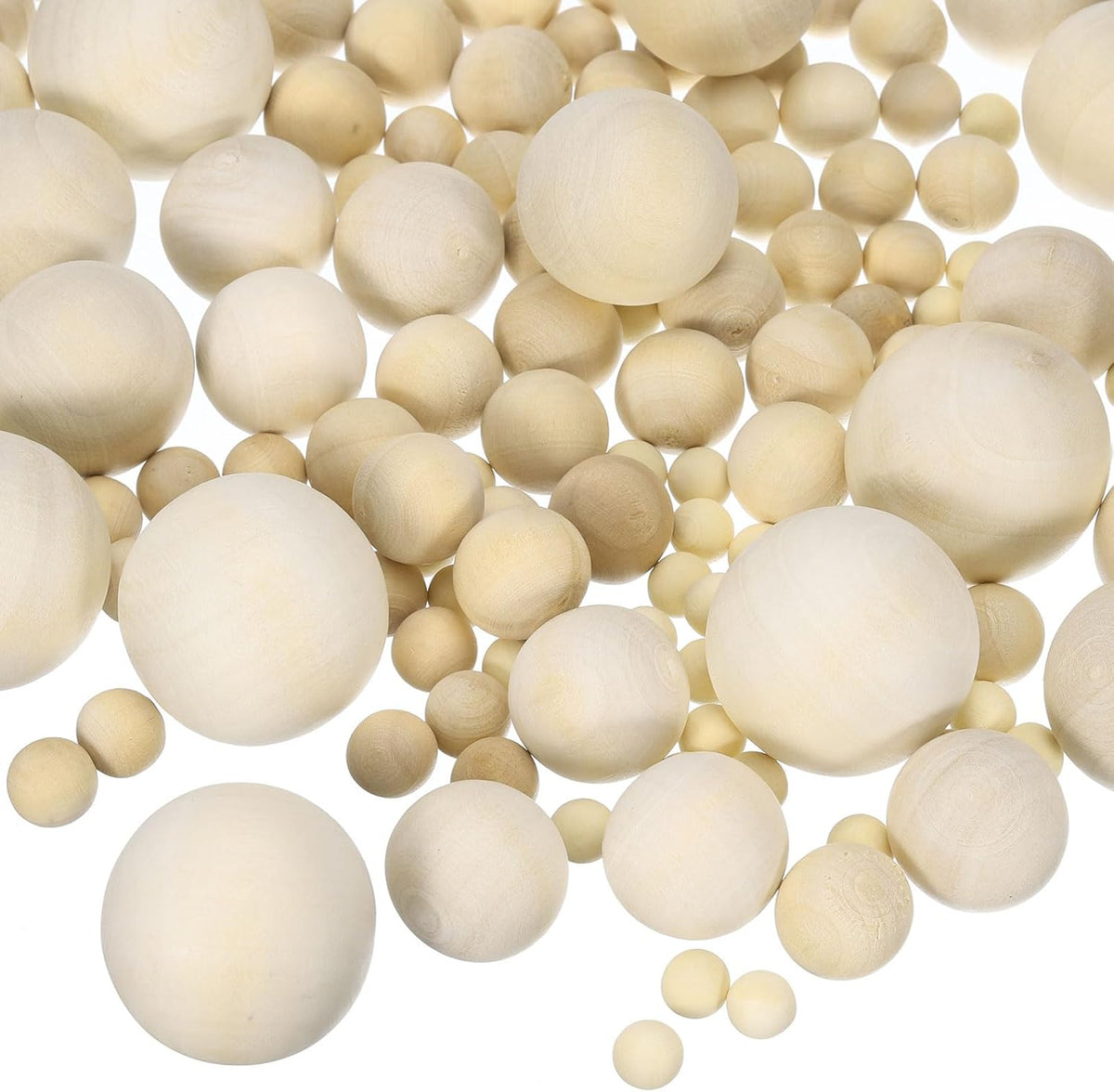 250pcs Round Wood Balls 7 Sizes 8mm/10mm/12mm/15mm/20mm/25mm/30mm Unfinished Solid Wooden Spheres, Natural Wood Craft Balls for DIY Craft Projects Art Ornaments