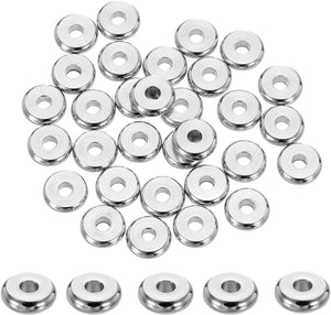 25 Pcs Stainless Steel Spacer Beads, 7mm Flat Round Beads Metal Heishi Bead Long-Lasting Rondelle Disc Spacers for Bracelet Necklace Jewelry Making, Silver