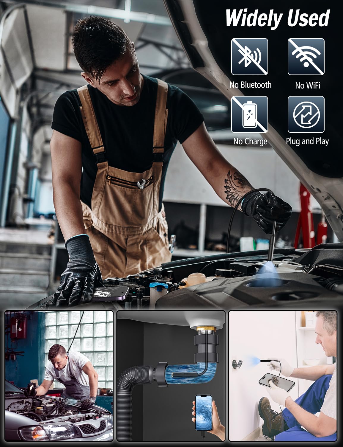 LinkMejor 1920P HD Borescope, 16.4ft Semi-Rígido, iPhone y Android