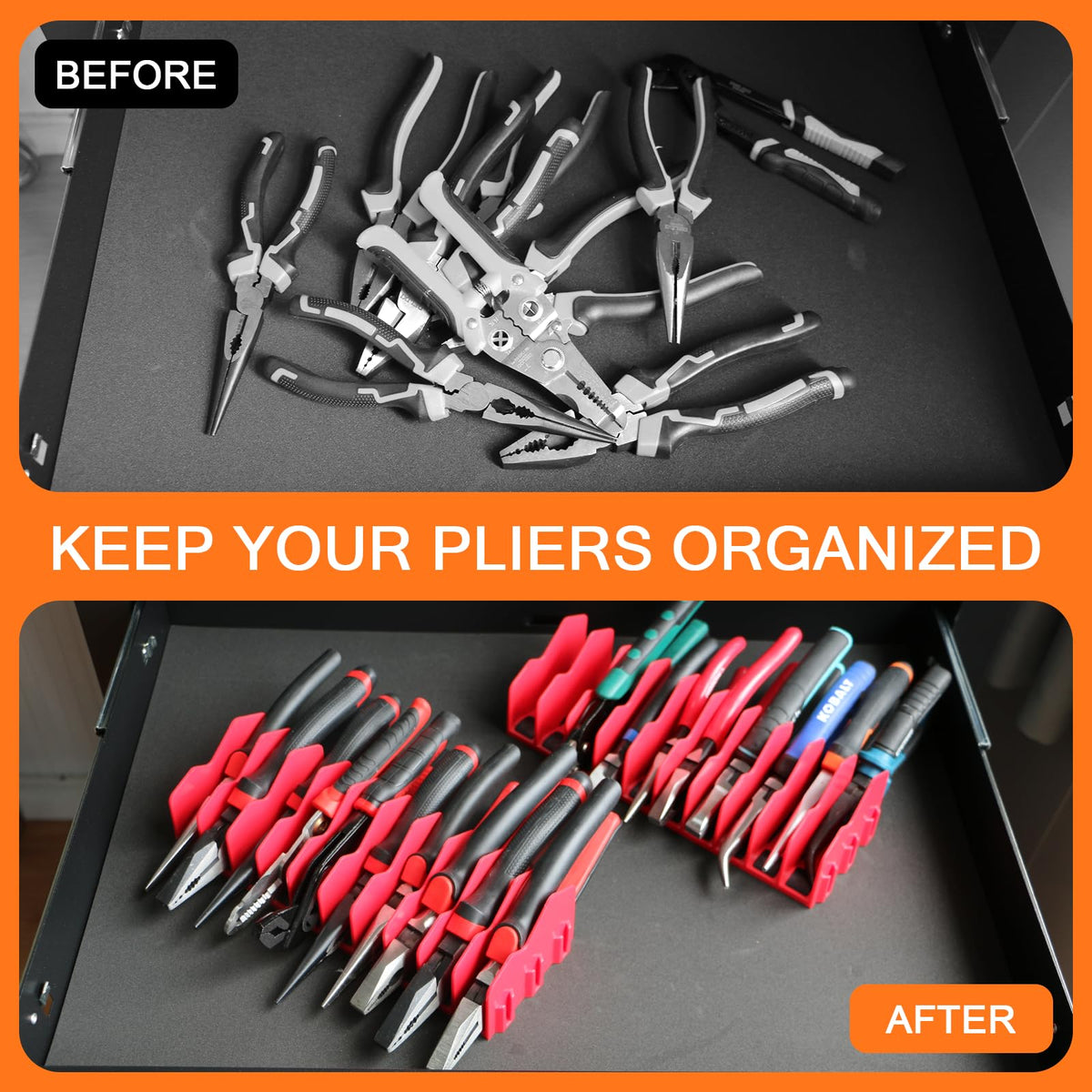 LinkMejor 10-Slot Pliers Organizer Rack, 2-Pack (Red)