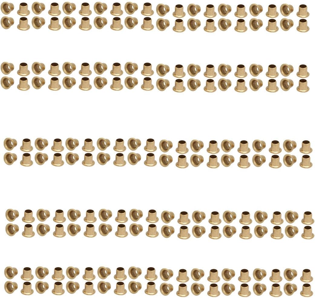 LinkMejor 200pcs M4 x 4mm Brass Plated Metal Hollow Eyelets Rivets Gold Tone