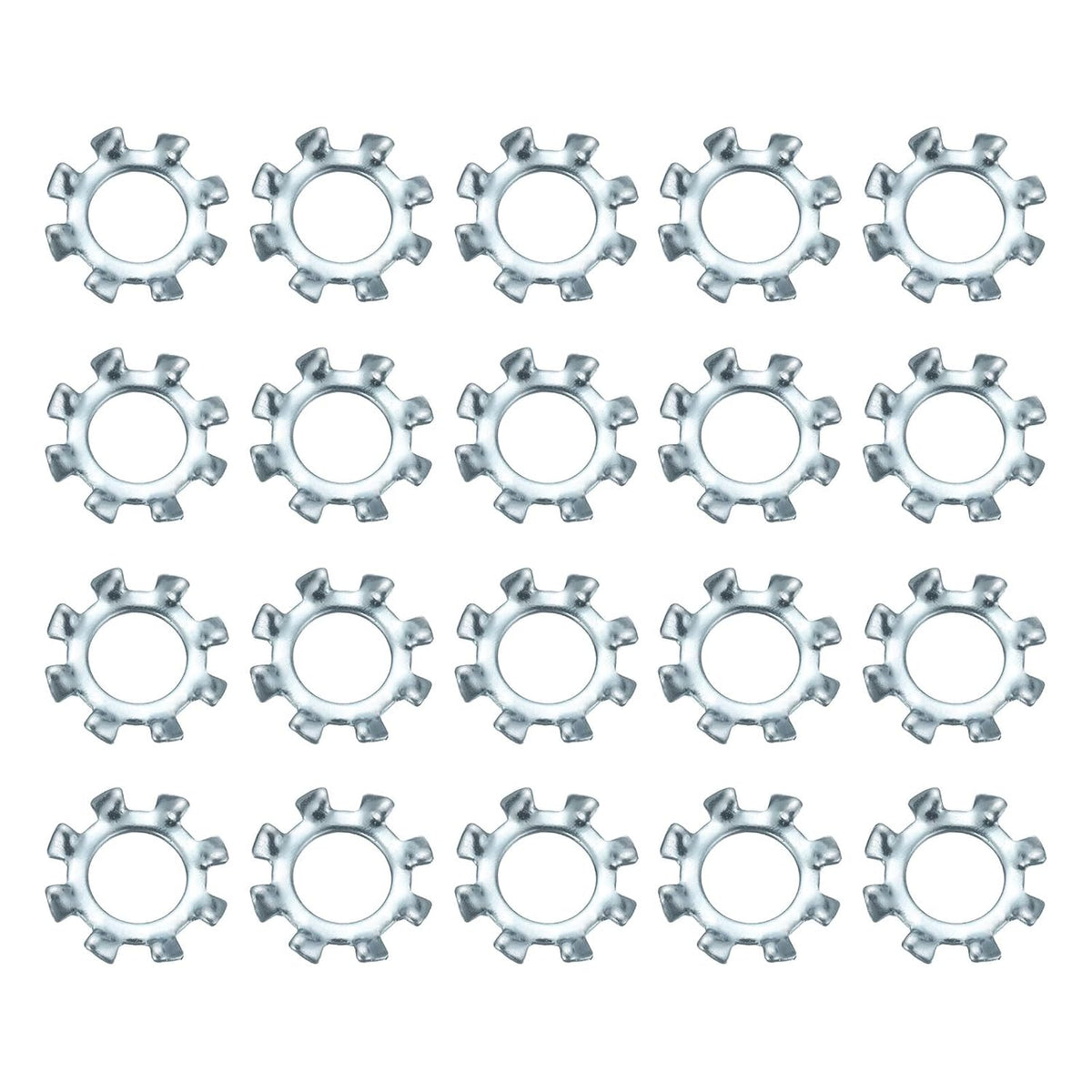 50Pcs 1/4 External Tooth Lock Washer, Zinc-Plated Carbon Steel Multi-Tooth Star Washer Locking Fastener, Silver Tone