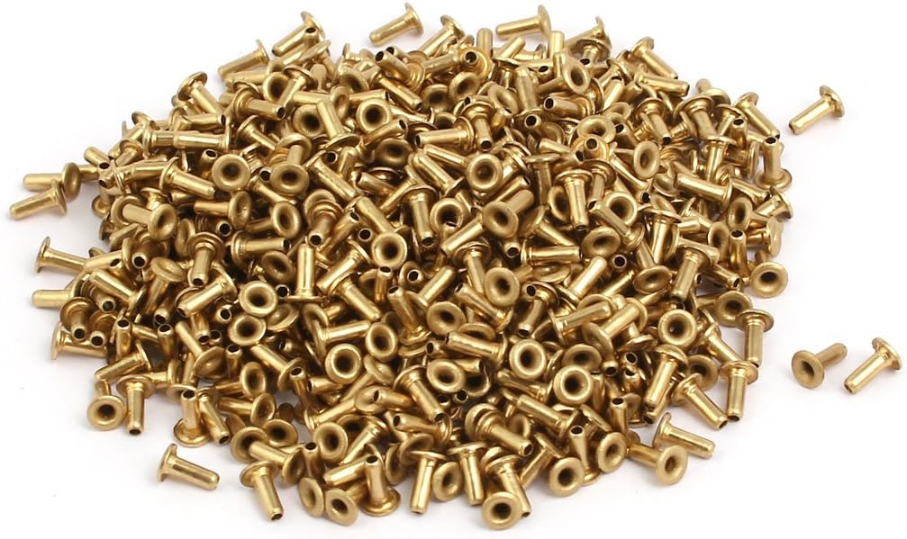LinkMejor 1000pcs M1.5x4mm Brass Plated Metal Hollow Eyelets Rivets Gold Tone