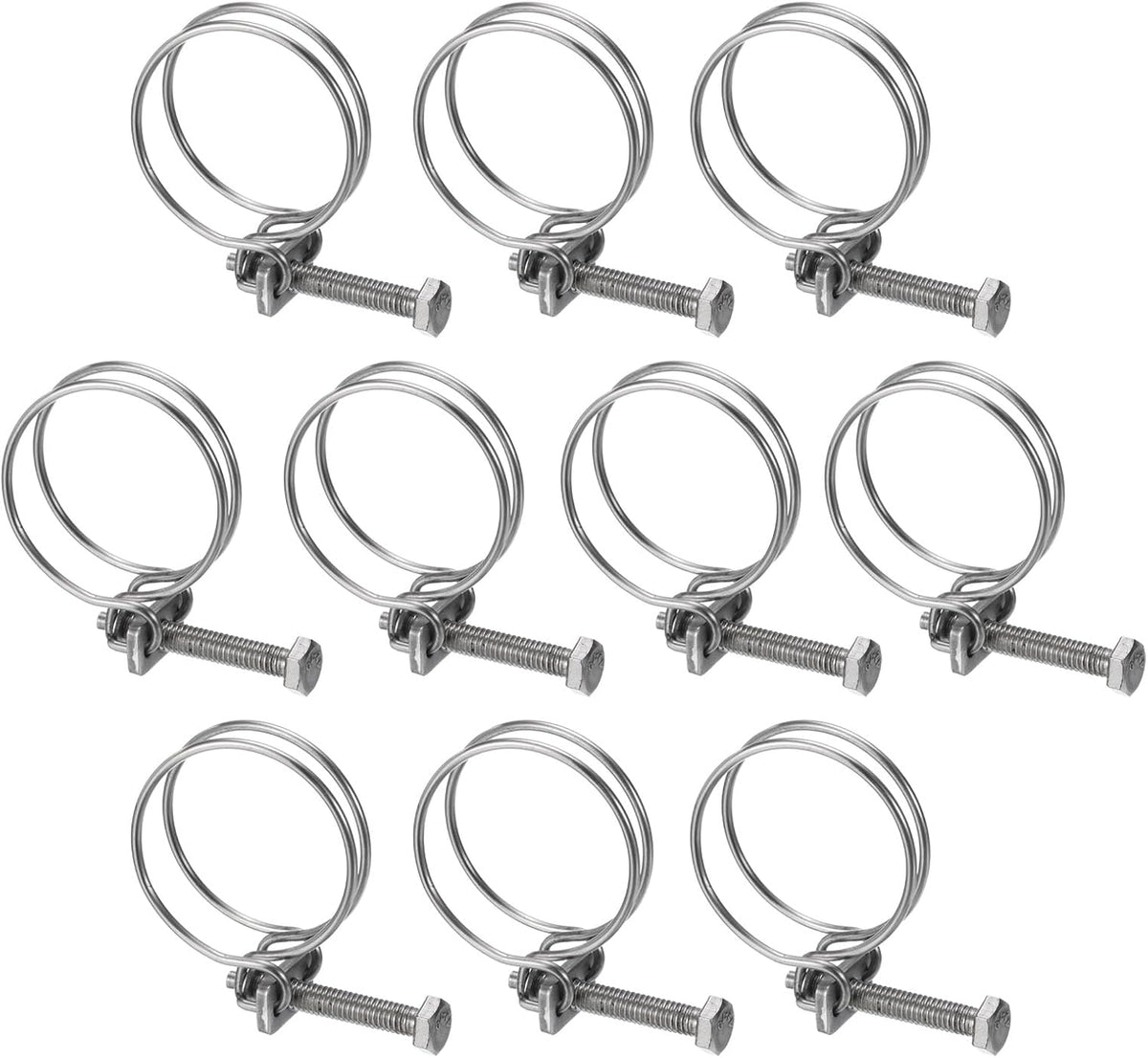 10Pcs Double Wire Hose Clamp, 32-36mm Adjustable Stainless Steel Wire Hose Clips with M6 Bolt for Dust Collection Hose, Pump Hose Pipe