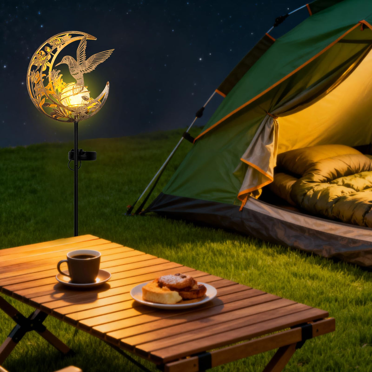 Solar Hummingbird Garden Gifts for mom/Grandma/Women,Lights Outdoor Decor - Moon & Bird SolaGardenLights Waterproof, Auto On/Off Pathway Lighting for Yard/Lawn/Patio,Thanksgiving Day