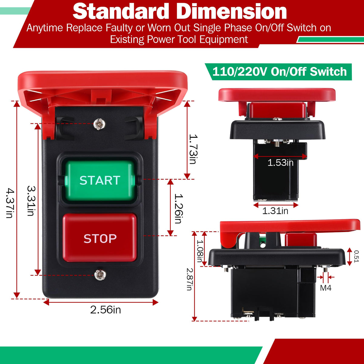 LinkMejor 1 Set 120/230V Single Phase On/Off Switch for Table Saw, Woodworking