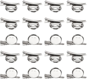 20 Pcs Silver Brooch Blank Round Trays with Alligator Clip and Pin Metal Brooch Clasp Clip Pins Disc Base for Corsage ID Badges Name Cards Tags DIY Craft (24mm/0.9")