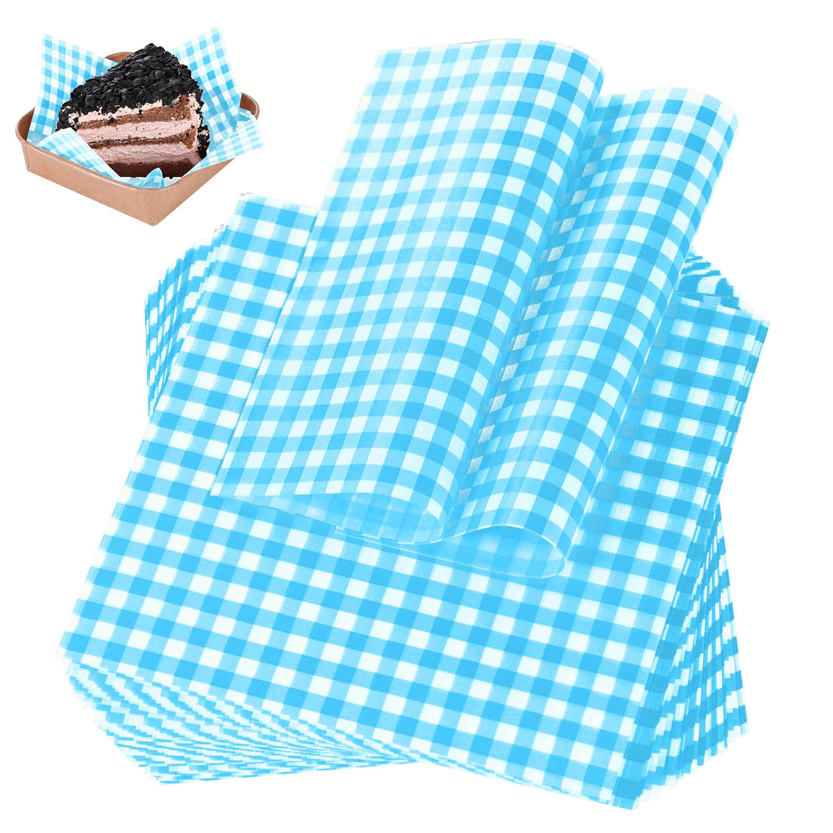 LinkMejor 100 Pieces Wax Paper Sheets 7x7 Inch, Food Basket Liners Deli Wax Paper Sheets for Wrapping Bread Sandwiches Fries, Pink Checkered
