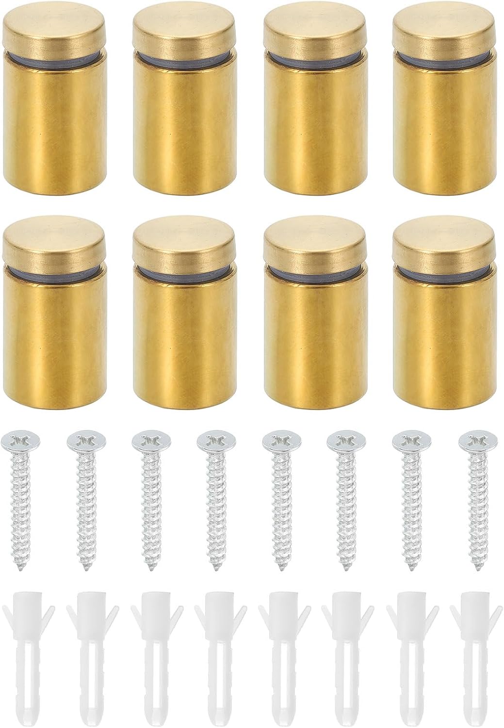 8 Pcs Standoff Screws, 3/4" x 1.18" Stainless Steel Advertising Screws Wall Standoff Mounts Hardware for Acrylic Picture Frame Glass Signs Hanging, Gold
