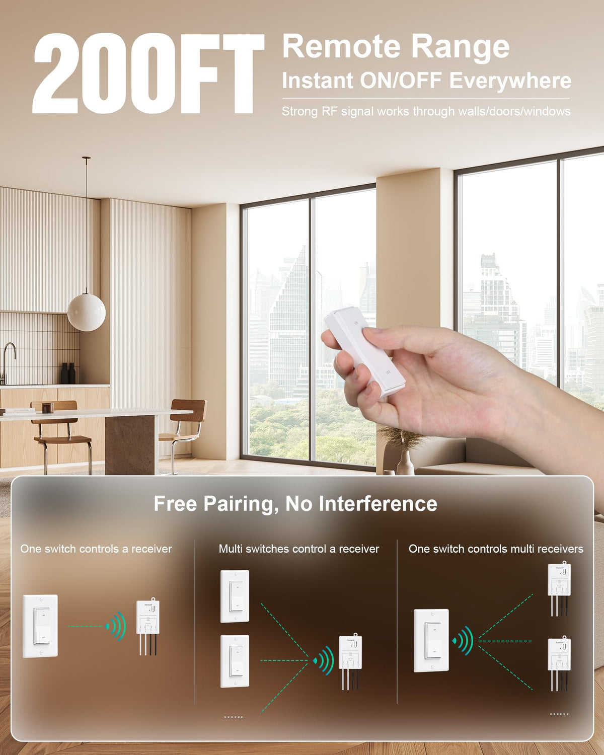 LinkMejor Wireless Light Switch and Receiver Kit, Decorator Rocker Switch