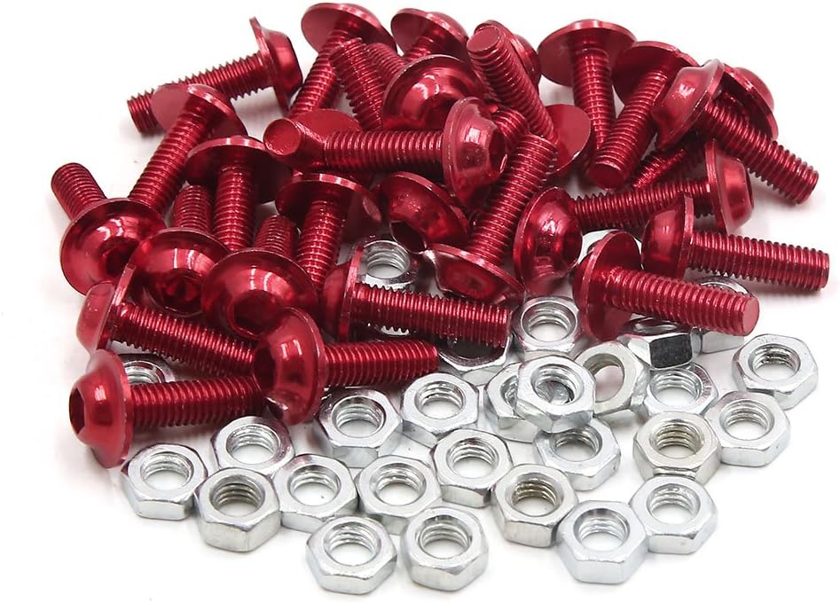 30pcs M6 Red Aluminum Alloy Hex Socket Head Motorcycle Fairing Bolts Screws Nuts