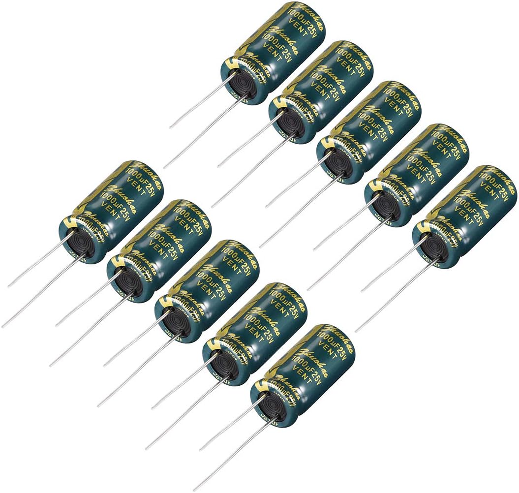 Aluminum Radial Electrolytic Capacitor Low ESR Green with 1000UF 25V 105 Celsius Life 3000H 10 x 20 mm High Ripple Current,Low Impedance 10pcs