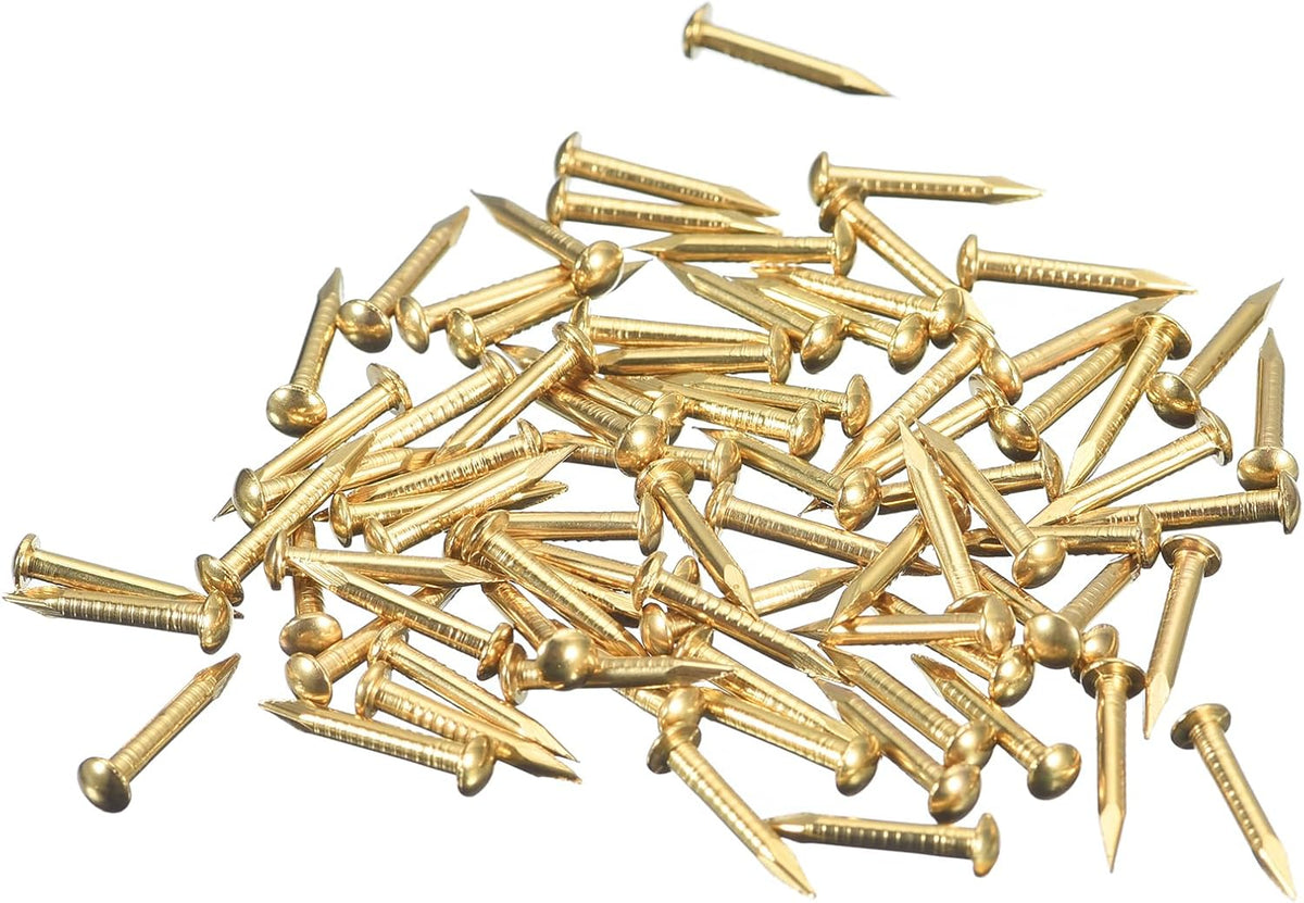 80 Pcs Small Tiny Nails 1.5mmx12mm(DxL) Tiny Brass Nails Hardware Nails Small Nail for Wooden DIY Decorative Boxes Household Accessories, Brass Tone