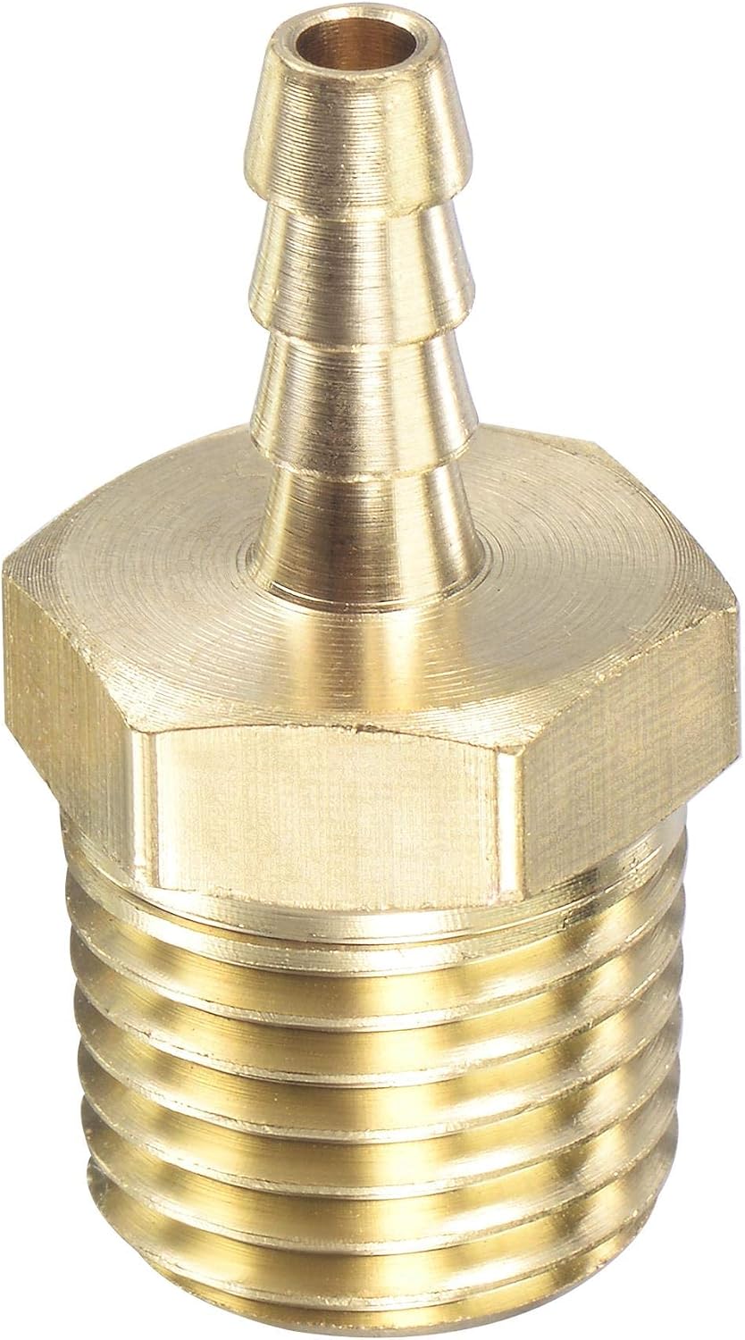 Brass Hose Barb Fitting Straight 3/16 Inch x NPT 1/4 Male Thread Pipe Connector for Water Air Fuel Tube