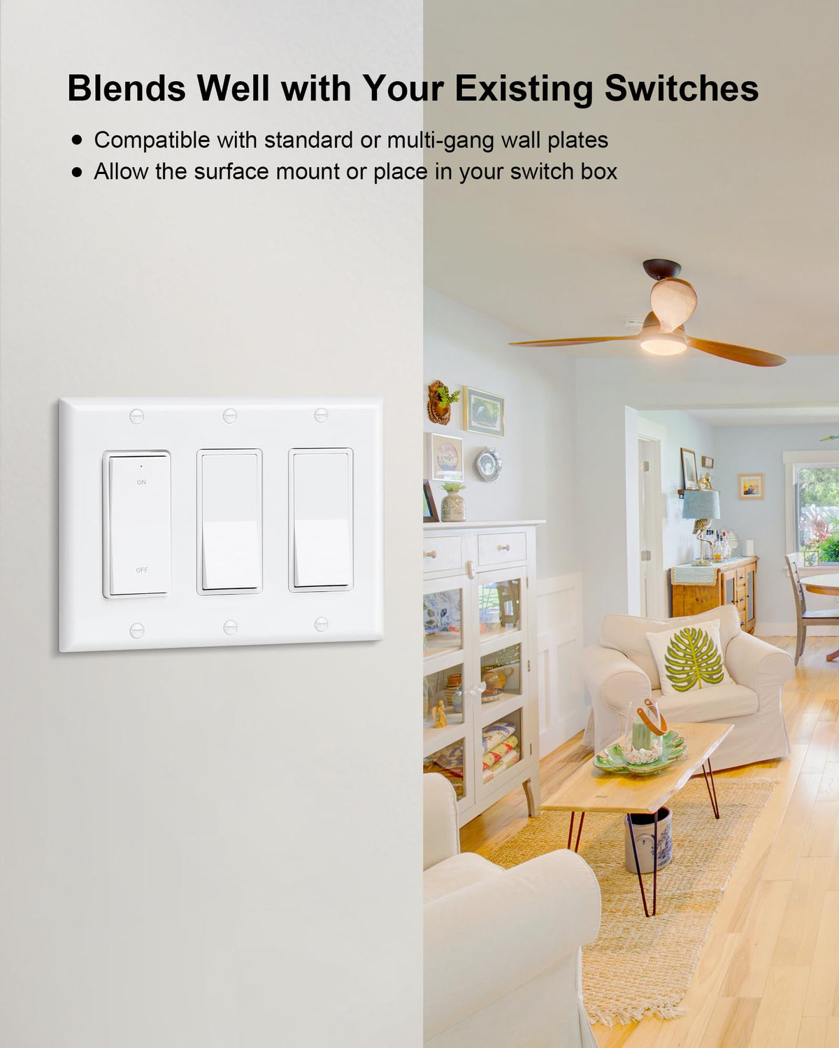 LinkMejor Wireless Light Switch and Receiver Kit, Decorator Rocker Switch
