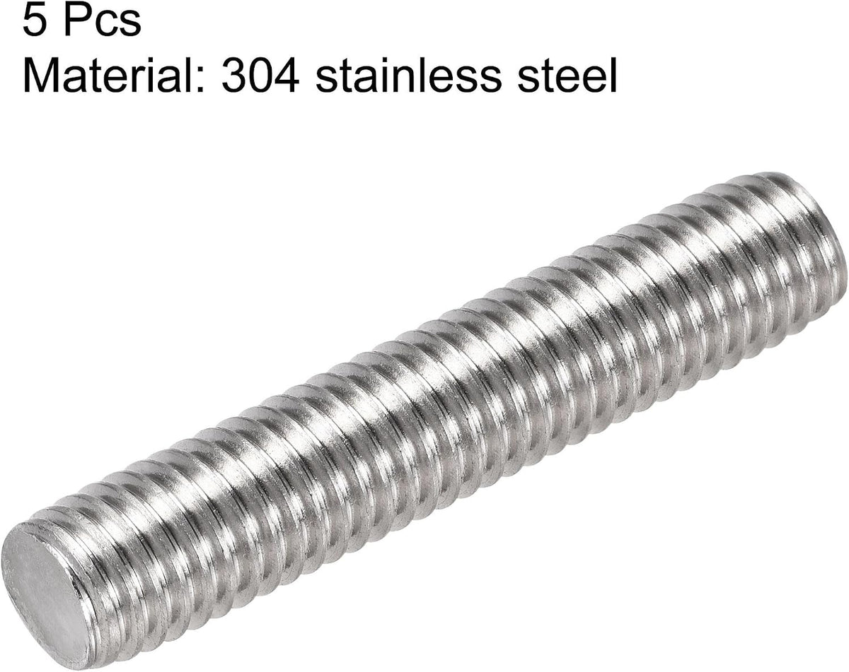 5Pcs M10 x 50mm Fully Threaded Rod 304 Stainless Steel Right Hand Threads,M10-1.5 Thread Pitch