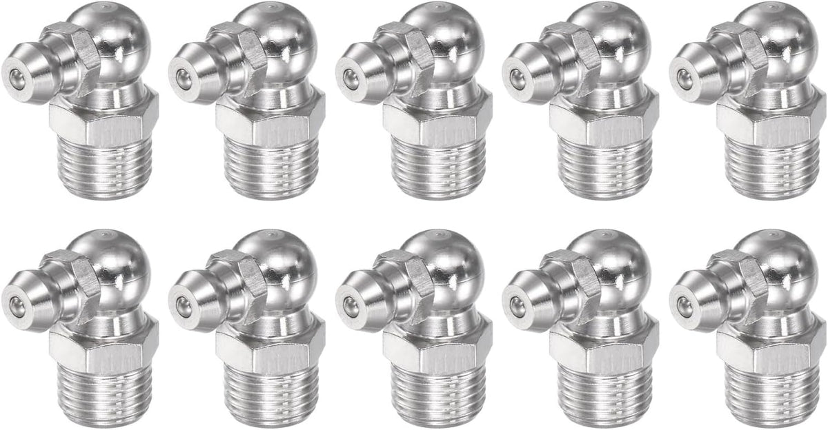 304 Stainless Steel 90 Degree Grease Fitting M10 x 1mm Thread Hydraulic Grease Fitting Accessories, 10Pcs