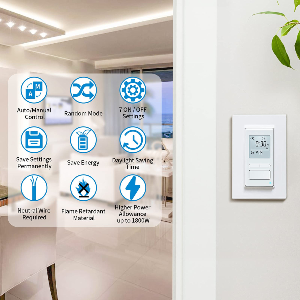 LinkMejor 7 Day Programmable in-Wall Timer Switch, Sunrise/Sunset Automatic Control and Random Security Mode, Digital Light Switch Timer Indoor with LCD Display for Lights/Fans, Neutral Wire Required