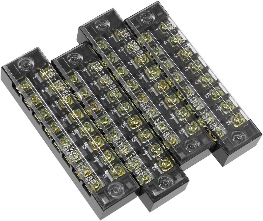 4 Pcs 8 Positions Dual Rows 600V 15A Wire Barrier Block Terminal Strip TB-1508L