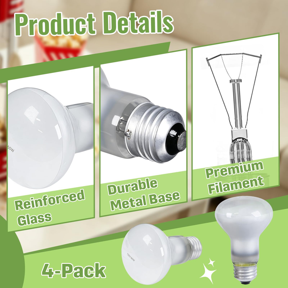 4-Pack R20 60W Popcorn Machine Ljusbulb Kompatibel med S4886