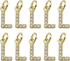 LinkMejor Rhinestone Letter Charm, 10pcs Crystal Zirconia Copper Alphabet l Pendants Slider Letter Charm for Wristbands Bracelets Necklace Jewelry Earring DIY Craft, Gold