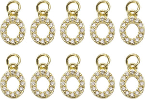 Rhinestone Letter Charm, 10pcs Crystal Zirconia Copper Alphabet O Pendants Slider Letter Charm for Wristbands Bracelets Necklace Jewelry Earring DIY Craft, Gold