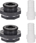 PVC Bulkhead Tank Adapter G1 Thread with Plug and 27mm OD Barbed Pipe Fitting for Rain Buckets Water Tanks 2 Set