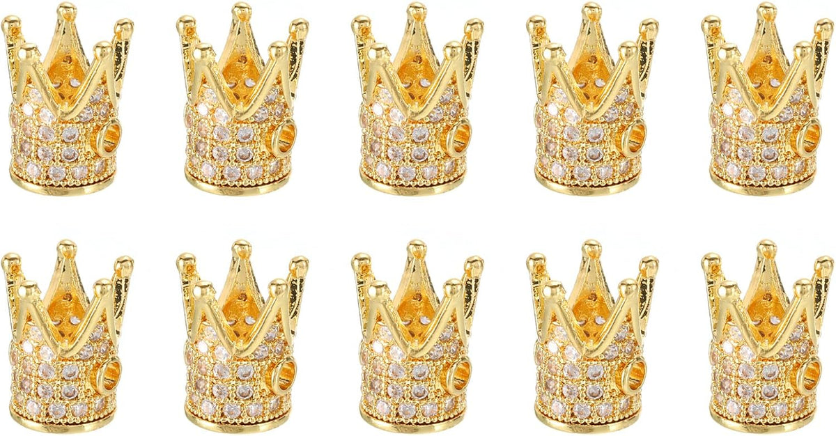 Crown Charm Spacer Beads, 10Pcs 8x12mm Zircon Pave Rhinestone Beads for Bracelet Jewelry Making (Golden)