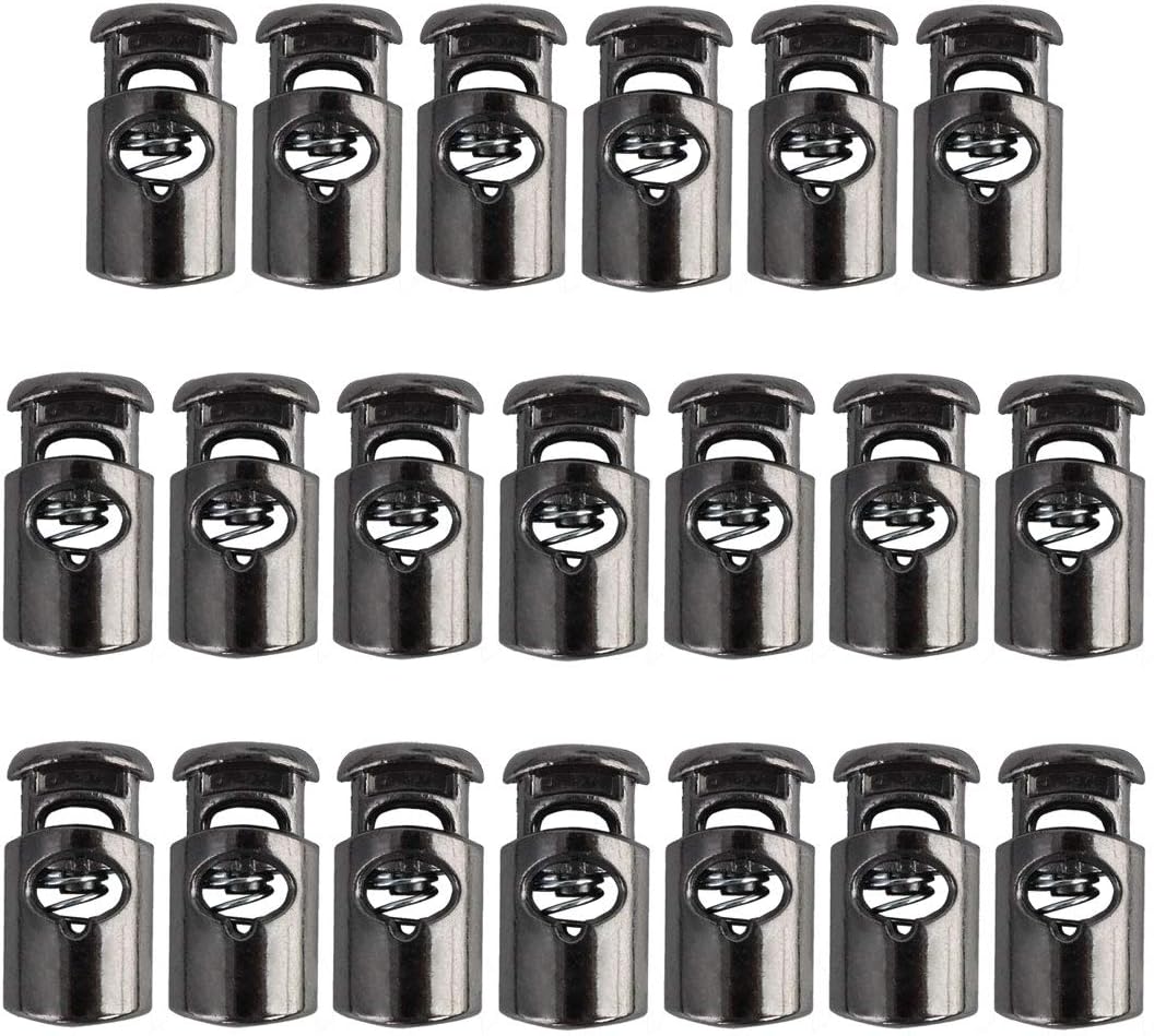 LinkMejor 20pcs Plastic Cord Locks Stopper End Spring Stop Single Hole Toggle Fastener Stopper Rope End for Drawstrings Clothing, Shoelaces, Bags, Camping 27 x 14 x 10mm Silver Black