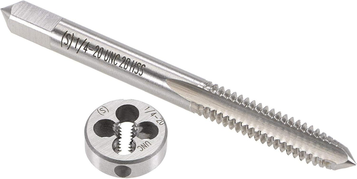1/4"-20 UNC Tap and Die Set, HSS Machine Thread Tap with Round Threading Die, Right Hand