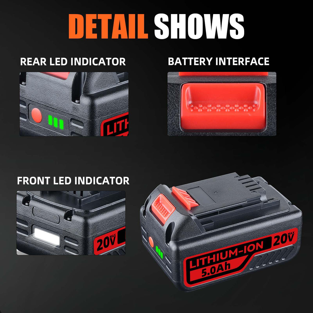 2Pack 5.0Ah Premium Ganti untuk Black and Decker 20V Battery LB2X4020