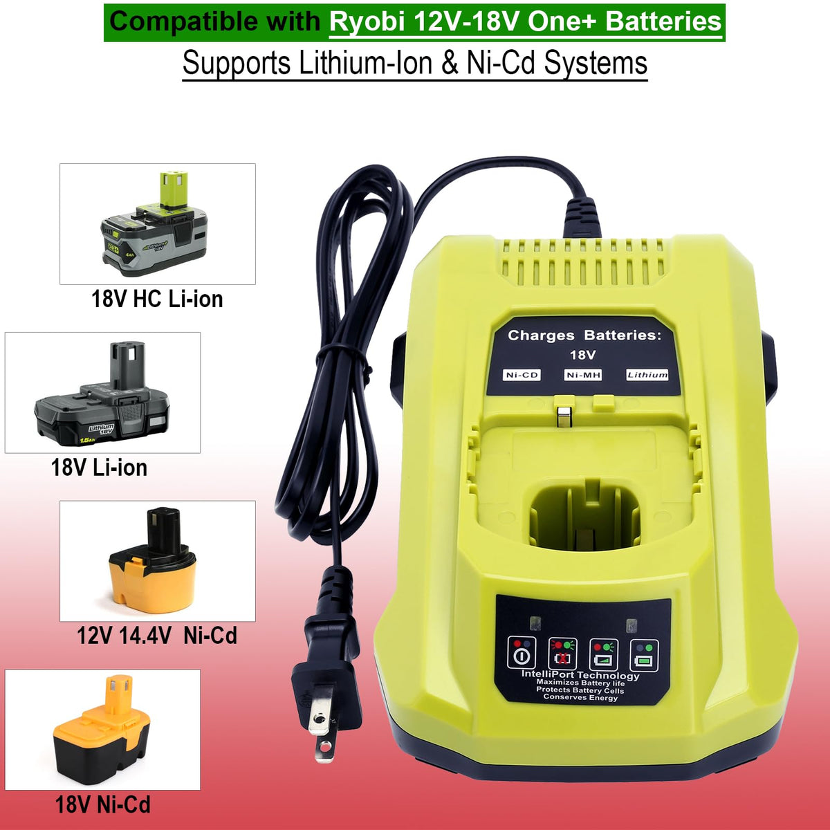 P117 18 Volt hurtiglader Kompatibel med Ryobi 18V One+ batteri