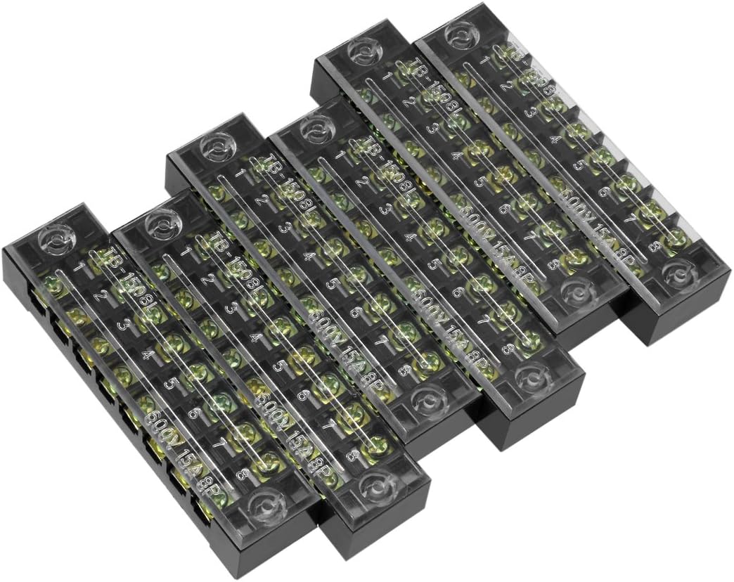 6 Pcs Dual Rows 8 Positions 600V 15A Cable Barrier Block Terminal Strip TB-1508L