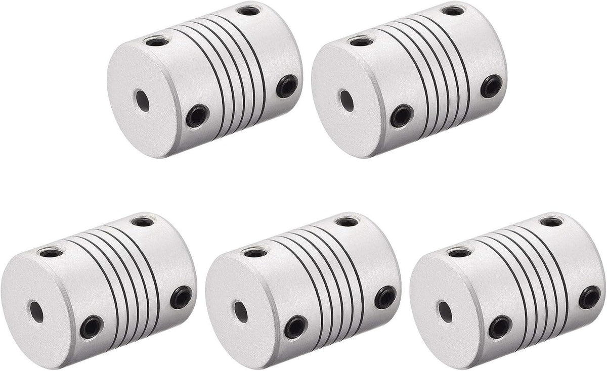 4mm to 6mm Aluminum Alloy Shaft Coupling Flexible Coupler Motor Connector Joint L25xD19 Silver,5pcs
