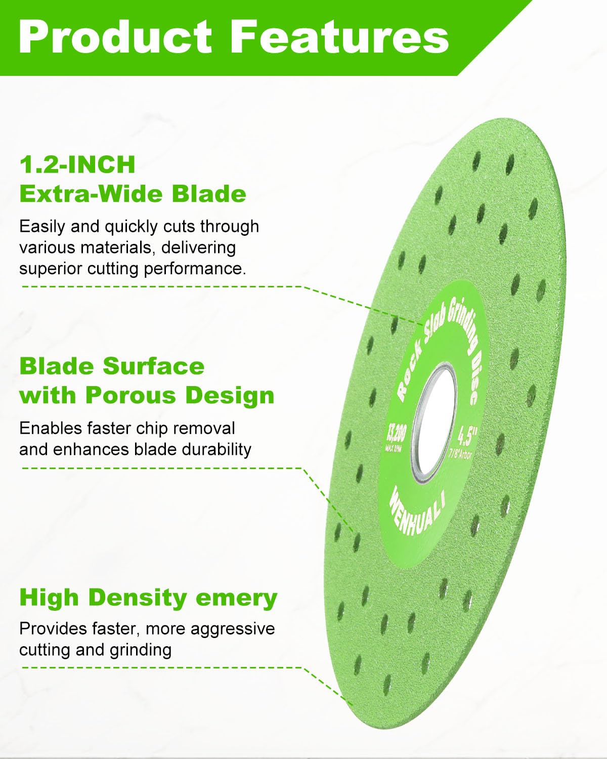 4.5" 3 Pcs Diamond Rock Slab Grinding Disc, Multi-Pore Flat Cutting Blades