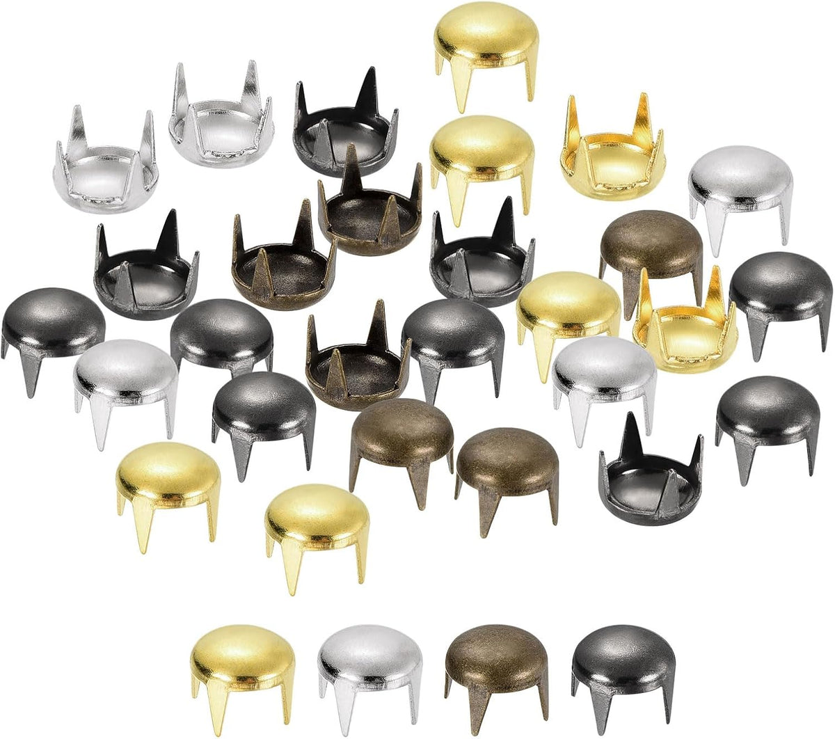 80Pcs Mixed Color Round Dome Rivets, 6mm Brass Spike Studs Spots Punk Rock Nailheads Claw Beads Assorted Kit for DIY Clothes Belt Bag Shoes Bracelet Leather Craft