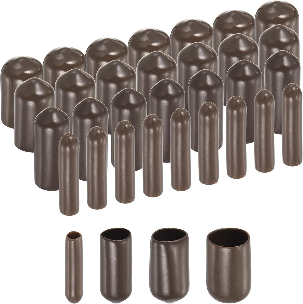 40pcs Round Rubber End Caps 1/8" 1/4" 3/8" 1/2" Brown Vinyl Cover Screw Thread Protectors Assortment Kit