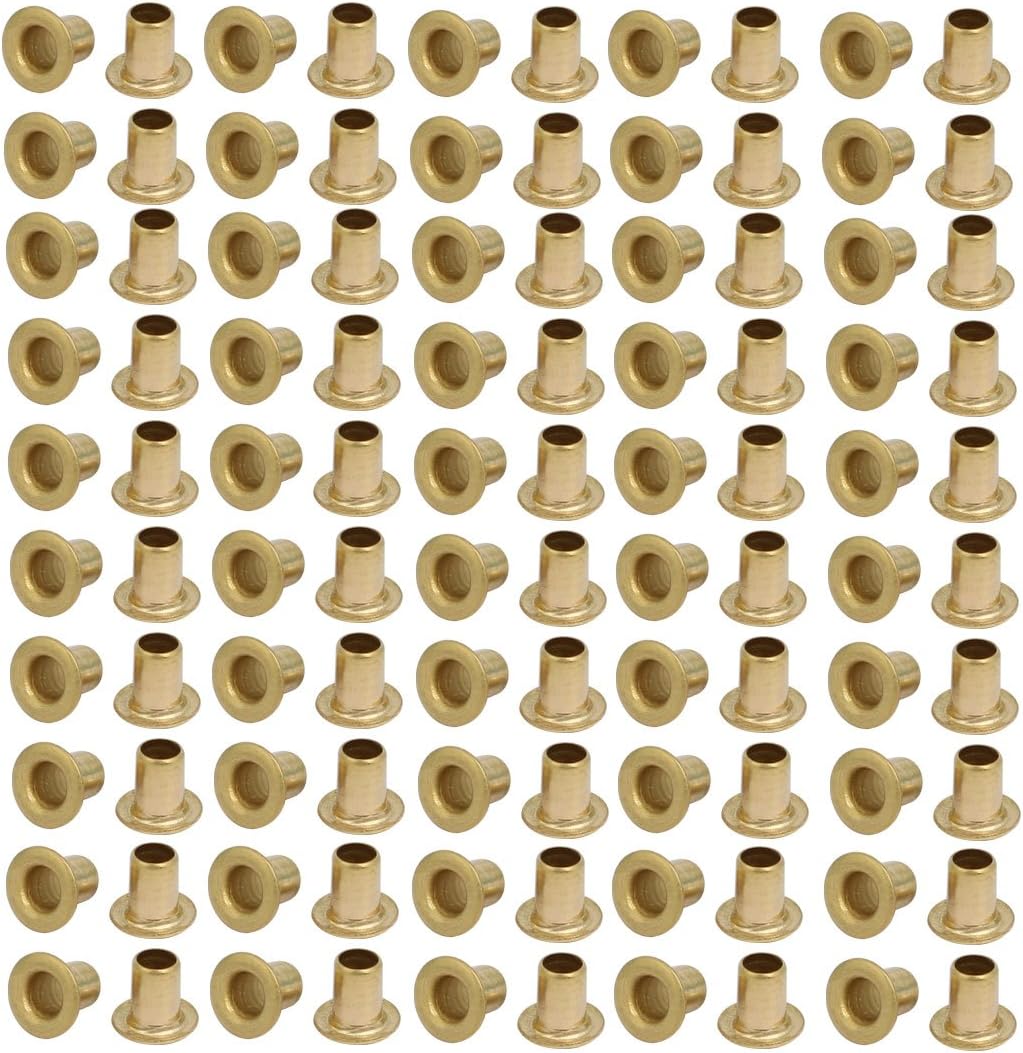 LinkMejor 100pcs M3 x 4mm Brass Plated Metal Hollow Eyelets Rivets Gold Tone