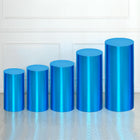 Set of 5 Blue Cylinder Spandex Stand Covers, Plinth Stand Cover for Party Wedding Birthday Decoration, Only Contains Cylinder Covers (Foil Fabric)