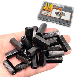 LinkMejor 20Adet Siyah 1/4"-20 Hex Bilezik Nuts, Delikli Çubuk Nuts Siyah Bakır Kaplama Uzatılmış Hexagon Çubuk Bilezik Nuts, Delikli Bağlayıcılar Tam Delikli Çubuk, Çapraz Teller, Çivili Demir, Zincir Bağları