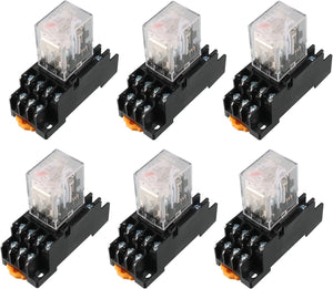 6 Pcs AC 110V/120V Coil 4PDT 35mm DIN Rail Power Relay + Socket