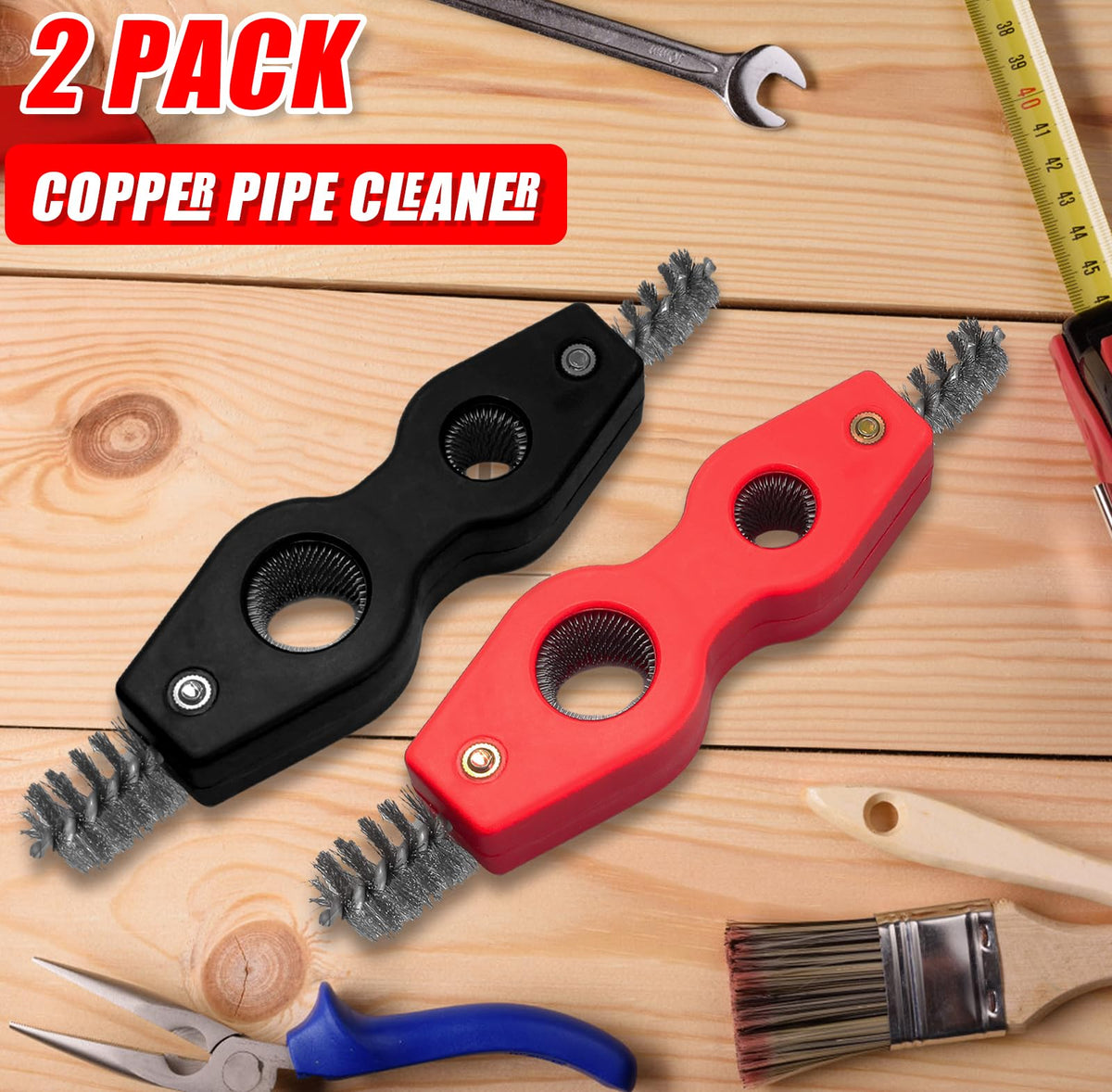 LinkMejor 2PCS 4-in-1 Pulitore Tubo di Rame, Spazzola di Smussatura 1/2" & 3/4"