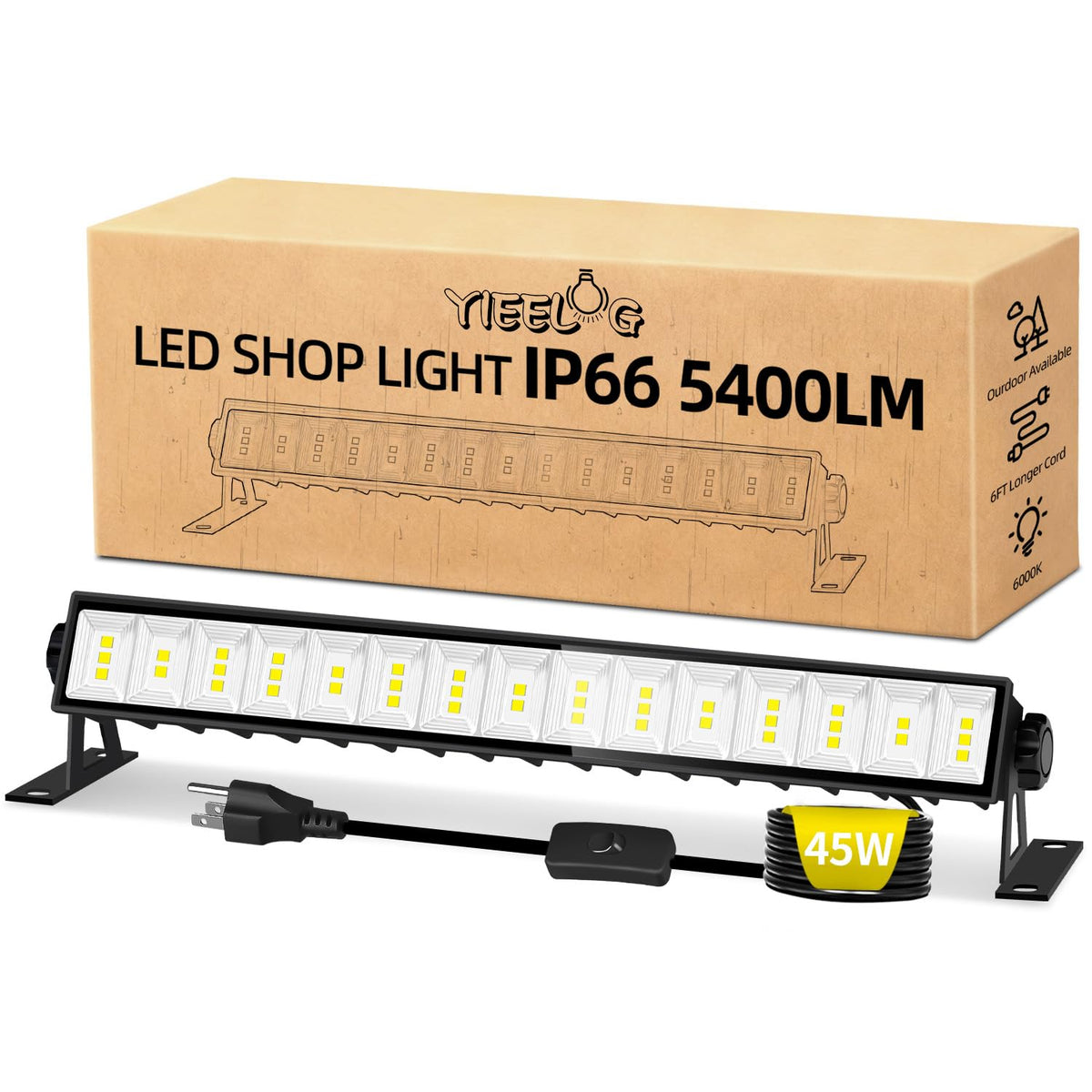 5400LM Lumină Magazin, Lumină Garaj Prinsă în Priză cu Comutator, IP66 pentru Grădina de Atelier