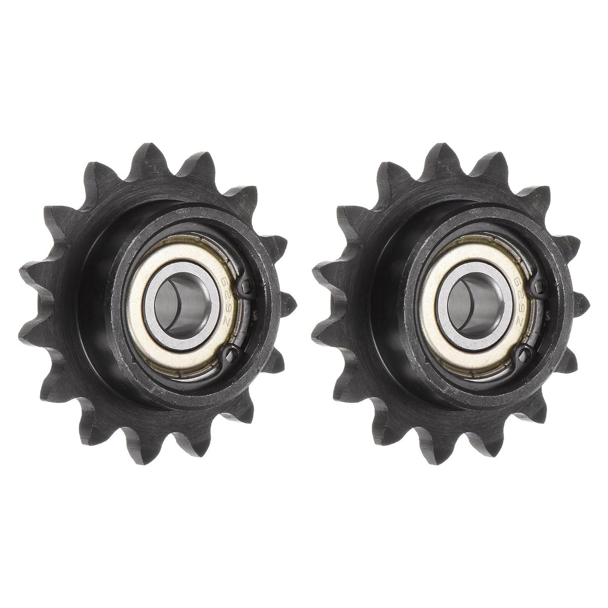 2pcs ANSI #35 / DIN(ISO)06C Roller Chain Idler Sprocket 9mm Bore, 3/8" Pitch, Hardened 15 Tooth Tensioner Sprocket, Insert 2 Bearings (B Type)