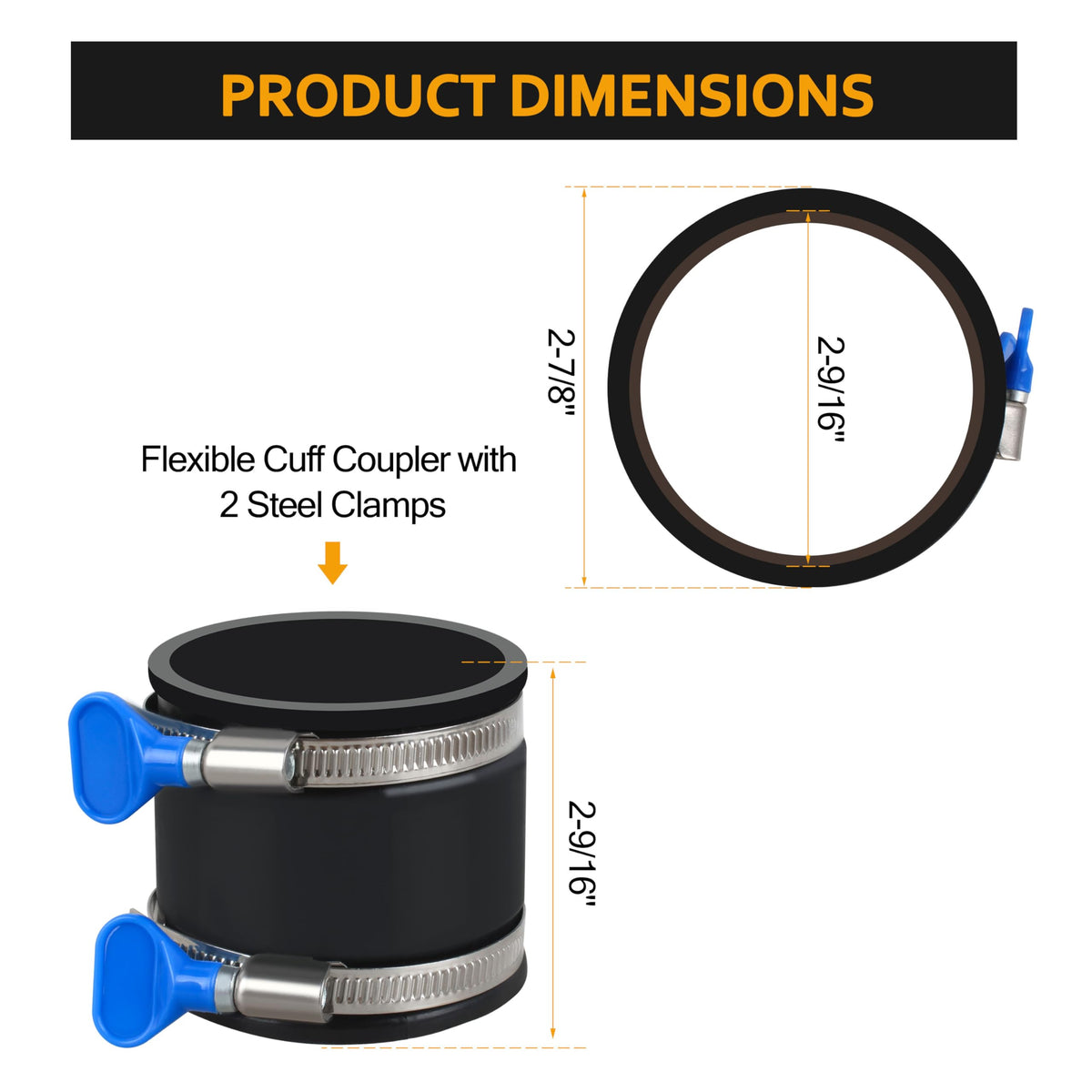 2-1/2" Control de Polvo Flex Cuff y Abrazaderas de Manguera Ajustables